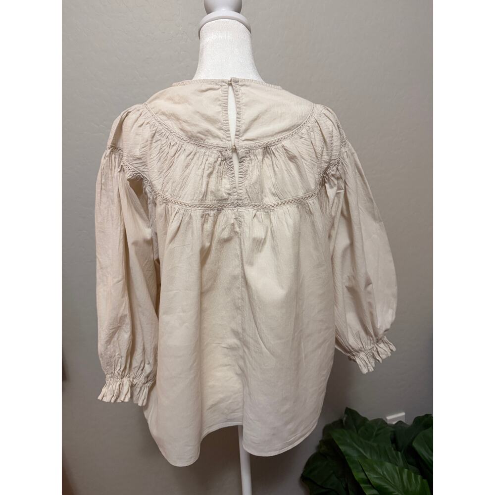 Grade & Gather Cream Peasant Blouse – Lightweight Boho Top (Size S) - Picture 2 of 3